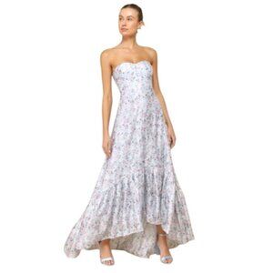 NEW‎ Lulus Gorgeous Desire Light Blue Floral Strapless High-Low Maxi Dress XS